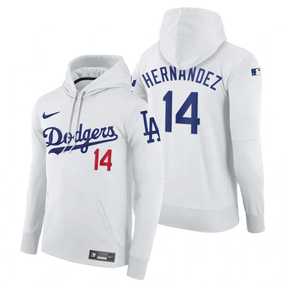 Men Los Angeles Dodgers 14 Hernandez white home hoodie 2021 MLB Nike Jerseys